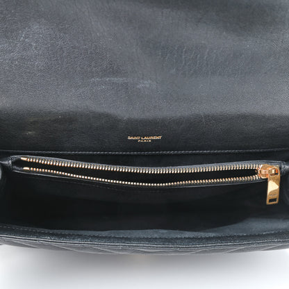 Saint Laurent Sheepskin Matelasse Chevron Monogram Large College Satchel Black 5 of 9