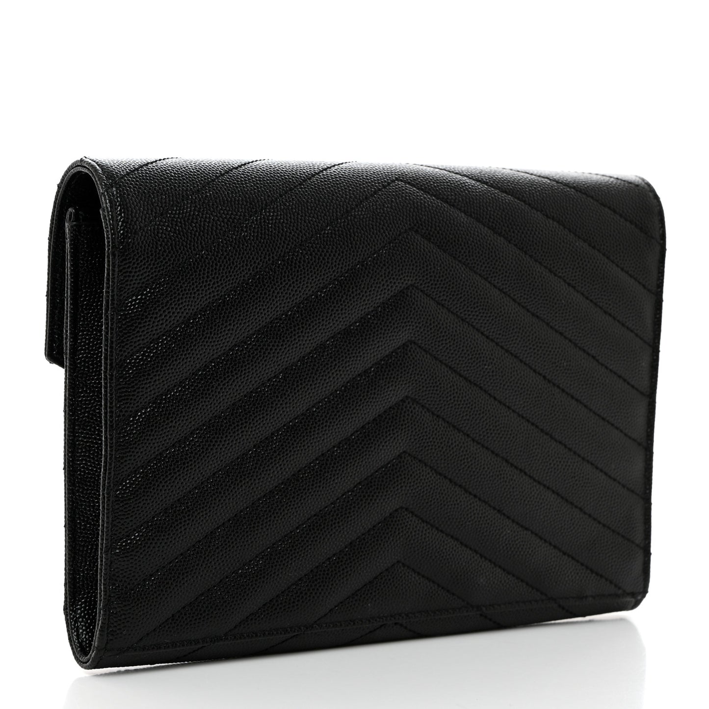 Grain De Poudre Matelasse Chevron Monogram Envelope Clutch Black