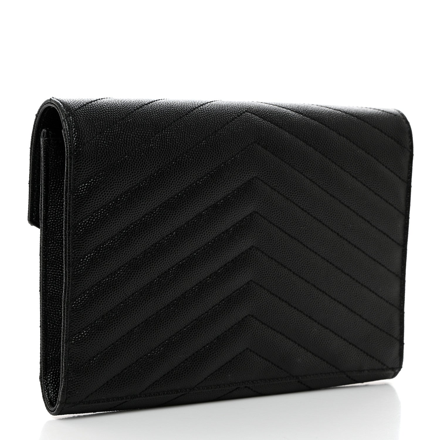 Saint Laurent Grain De Poudre Matelasse Chevron Monogram Envelope Clutch Black 3 of 8