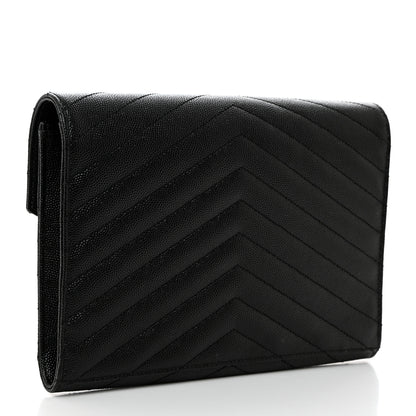 Saint Laurent Grain De Poudre Matelasse Chevron Monogram Envelope Clutch Black 3 of 8