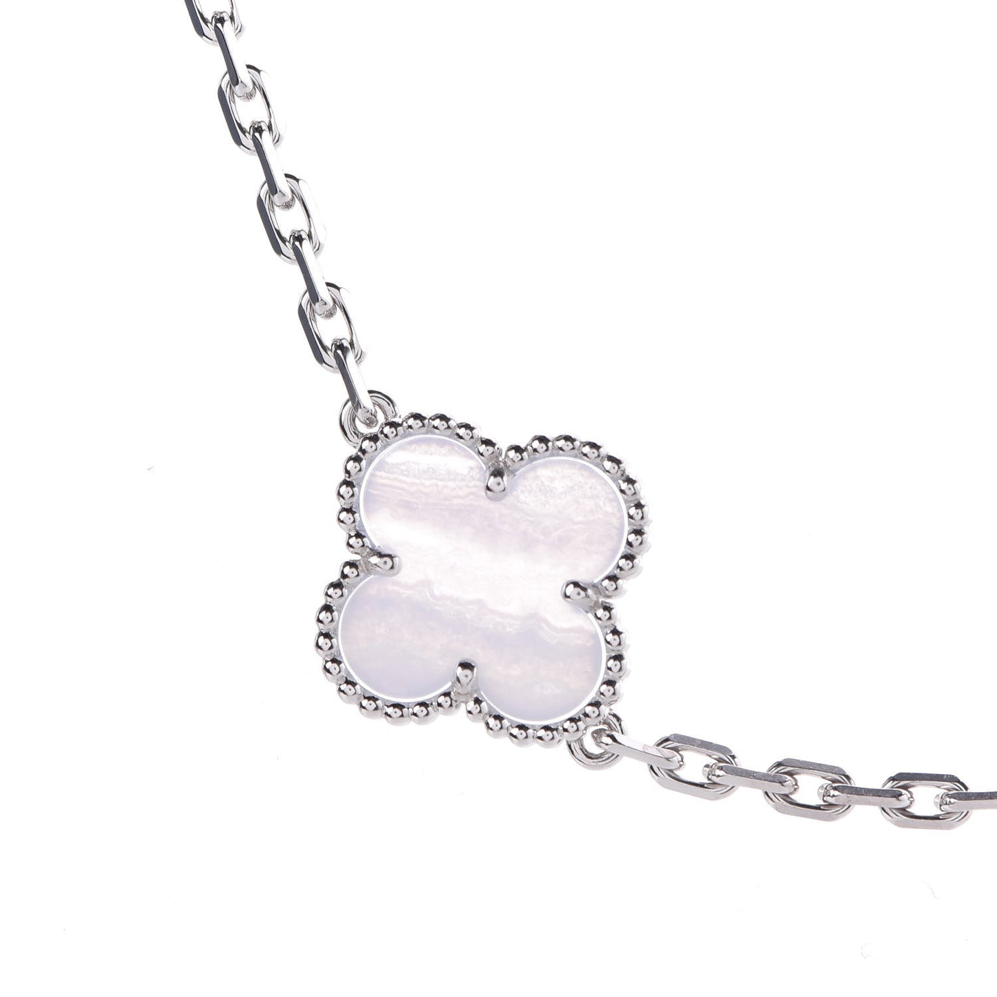 18K White Gold Chalcedony 10 Motifs Vintage Alhambra Necklace