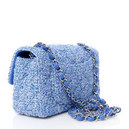 Chanel Tweed Quilted Mini Rectangular Flap Blue White 3 of 11