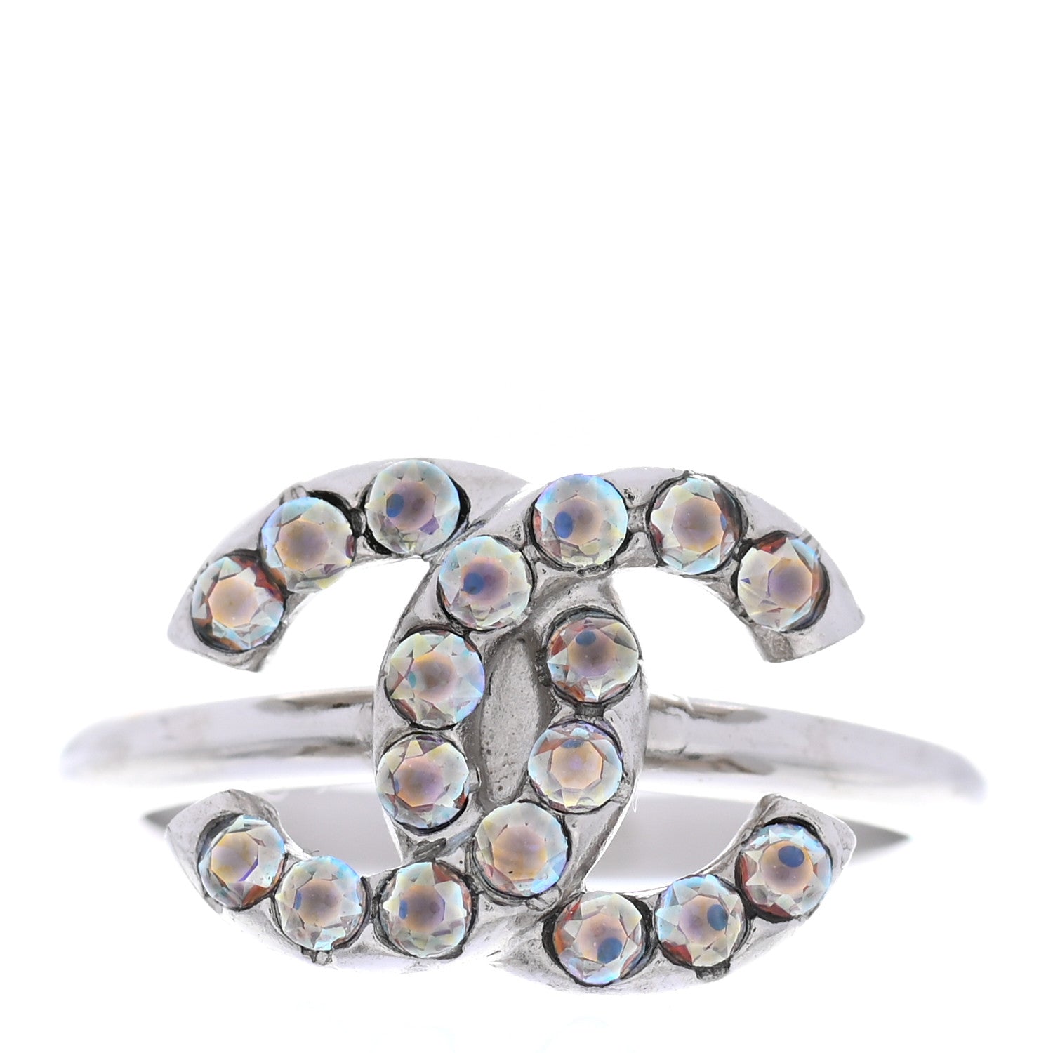 Chanel Crystal CC Ring 54 Iridescent Silver 1 of 4