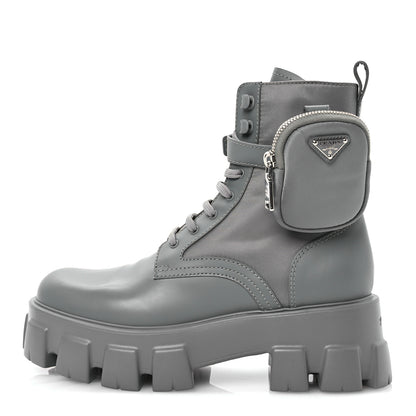 Prada Spazzolato Rois Re-Nylon Metal Triangle Logo Monolith Pouch Pocket 55mm Boots 38.5 Marble Grey 1 of 9