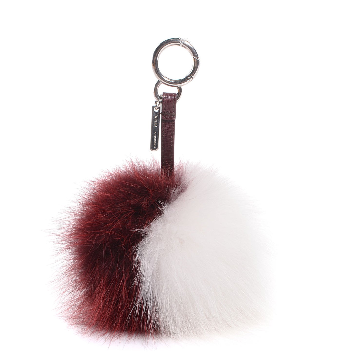 Fox Fur Pom Pom Bag Charm Bordeaux White