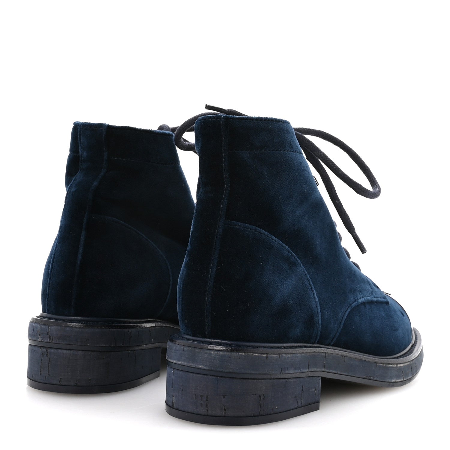 Chanel Velvet Patent Calfskin Lace Up Combat Boots 36.5 Blue Black 5 of 8