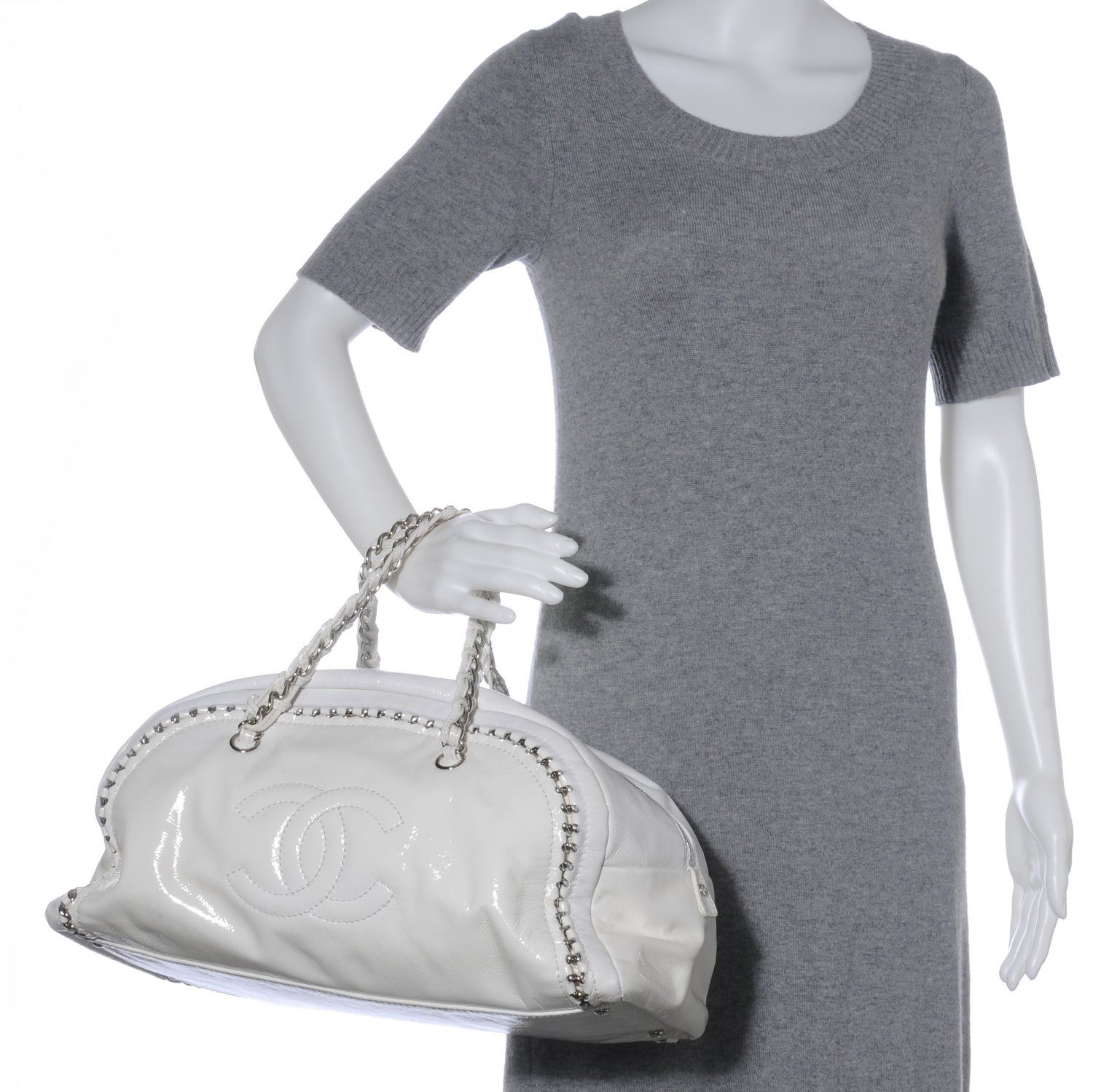 Chanel Patent Luxe Ligne Large Bowler White 2 of 7