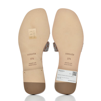 Hermes Embroidered Calfskin Oran Sandals 37.5 Naturel Gris Argente 5 of 13