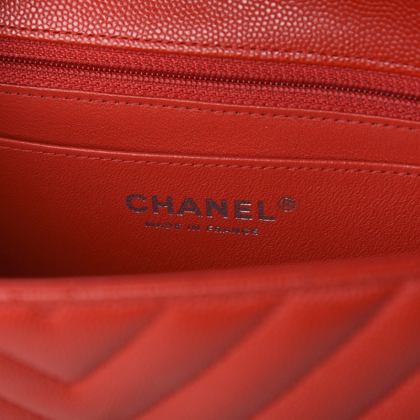 Caviar Chevron Quilted Mini Rectangular Flap Red