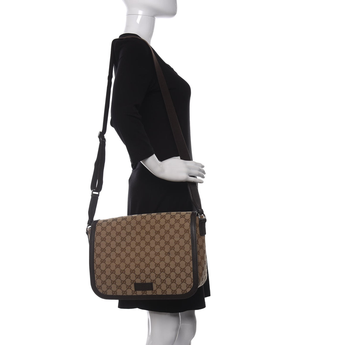 Monogram Large Flap Messenger Bag Beige Dark Brown