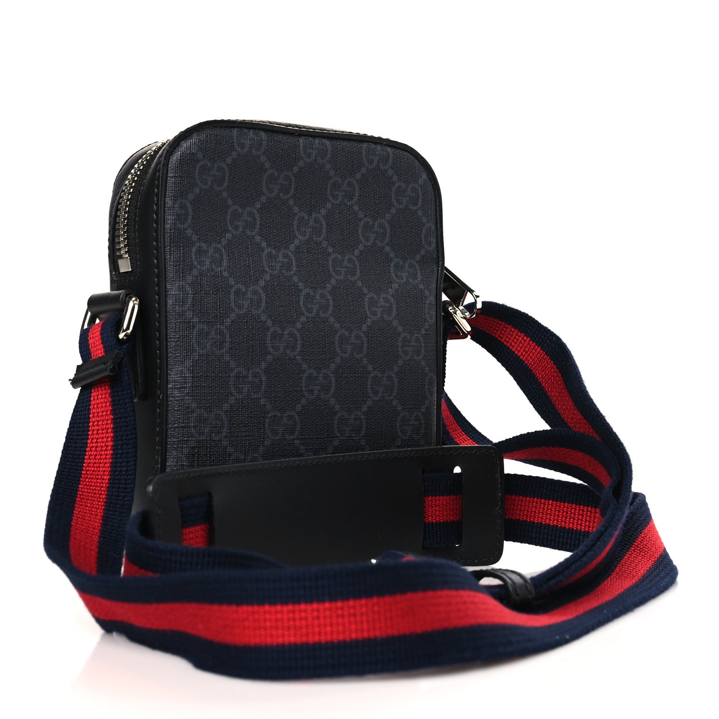 GG Supreme Monogram Appia Calfskin Web Small Camera Messenger Bag Black Grey