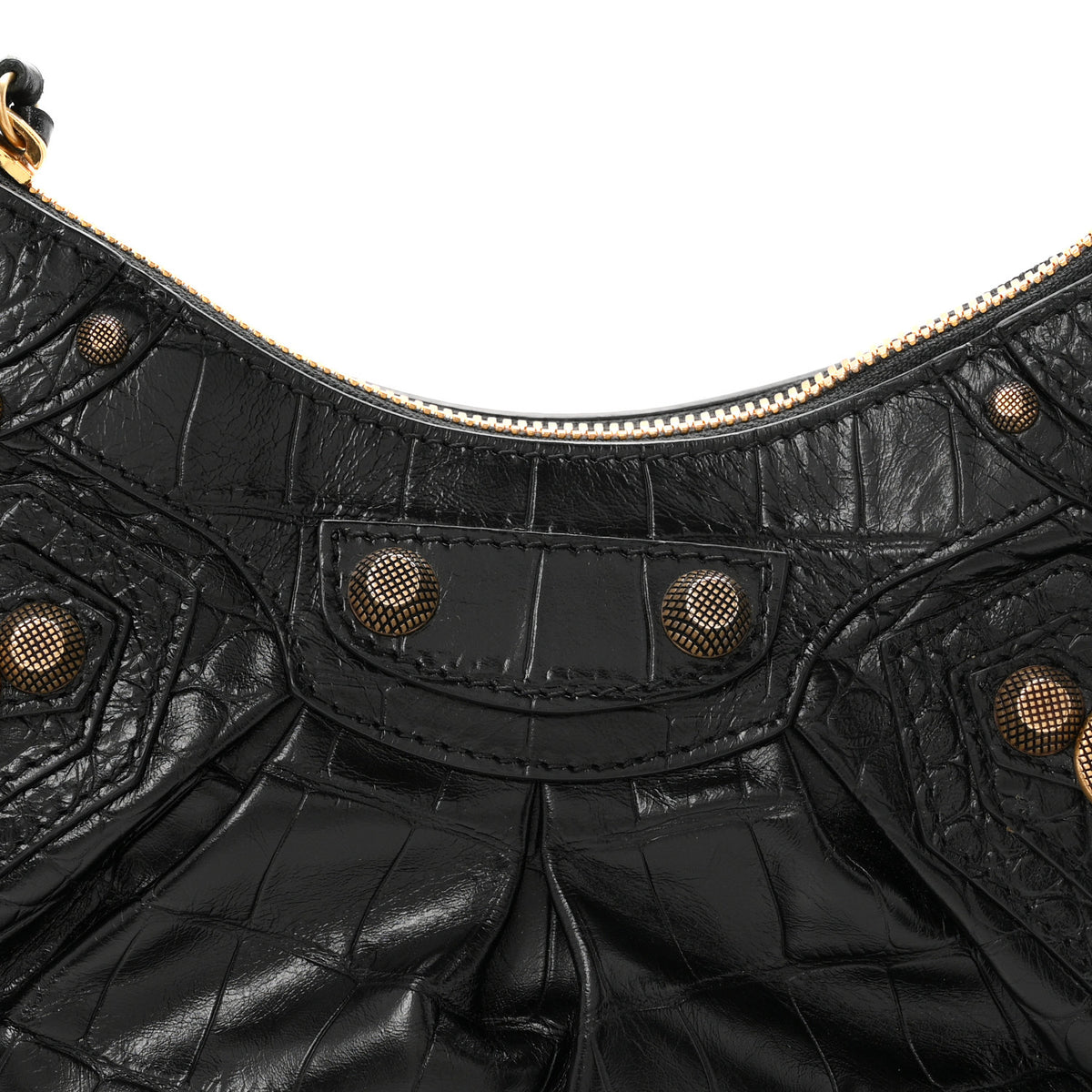 Balenciaga Extra Supple Calfskin Crocodile Embossed Le Cagole Shoulder Bag XS Black 9 of 11