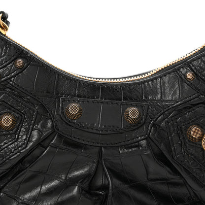 Balenciaga Extra Supple Calfskin Crocodile Embossed Le Cagole Shoulder Bag XS Black 9 of 11