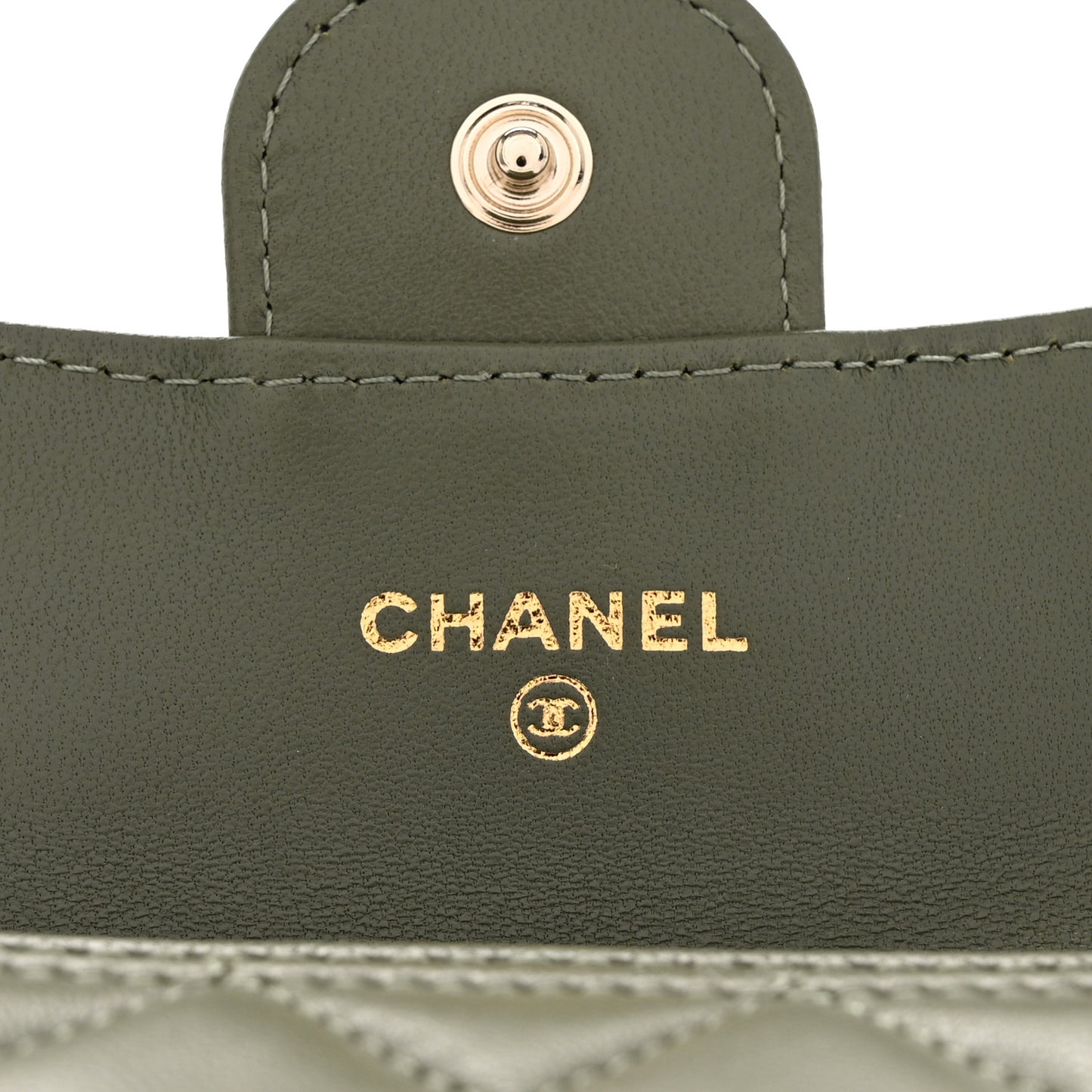 Lambskin Quilted Flap Card Holder Wallet Khaki