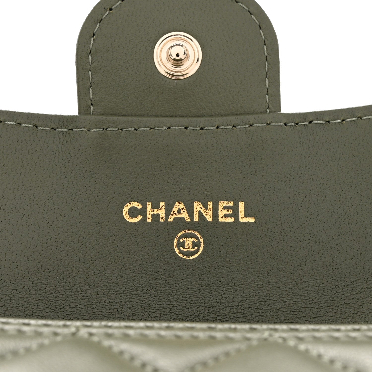 Chanel Lambskin Quilted Flap Card Holder Wallet Khaki 6 of 9
