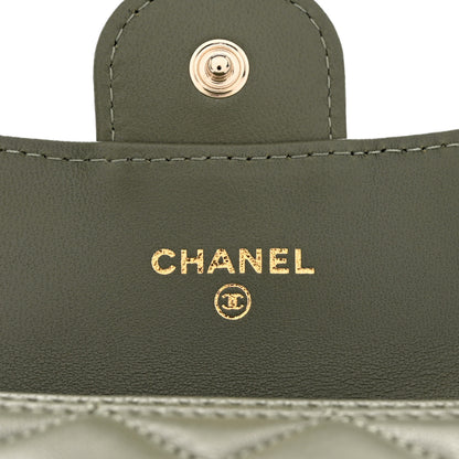 Chanel Lambskin Quilted Flap Card Holder Wallet Khaki 6 of 9