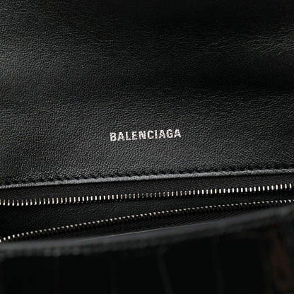 Balenciaga Shiny Calfskin Monochrome Crocodile Embossed Small Hourglass Top Handle Bag Black 6 of 9