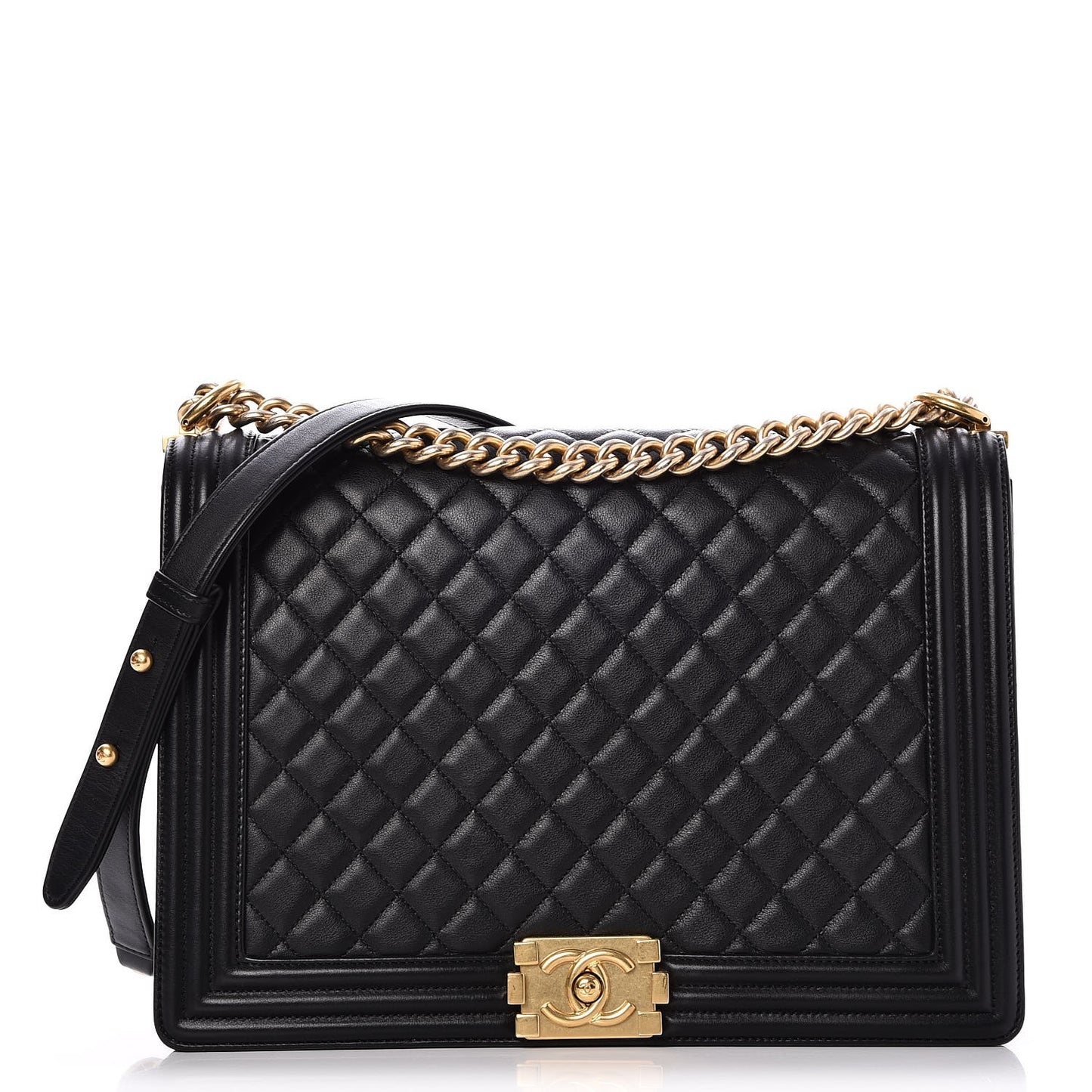 Calfskin Quilted Large Boy Flap Black