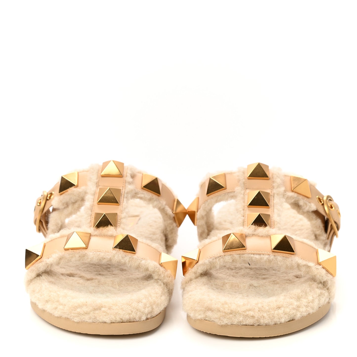 Shearling Roman Stud Slide Sandals 38 Sahara Beige