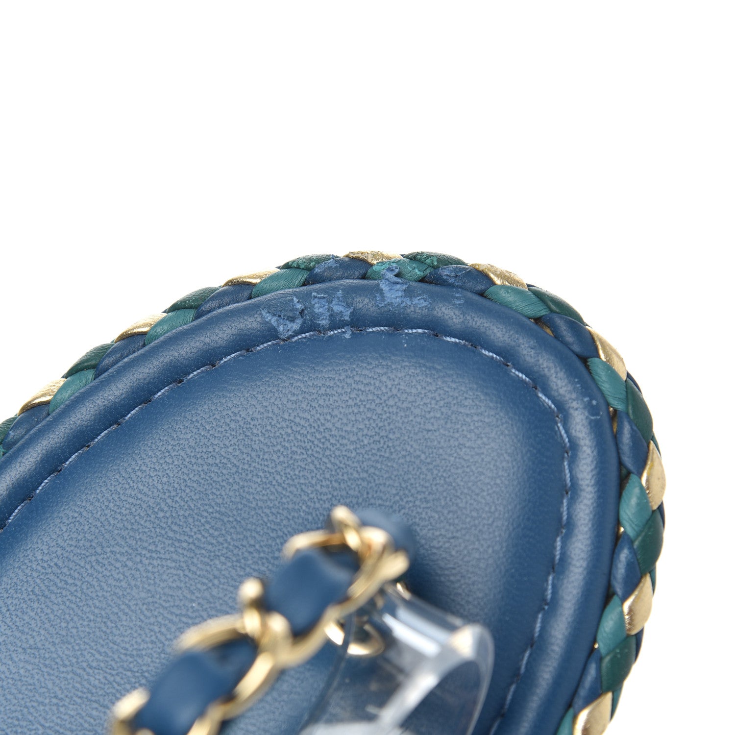Chanel Lambskin Braided CC Logo Thong Sandals 39 Blue Gold 7 of 16
