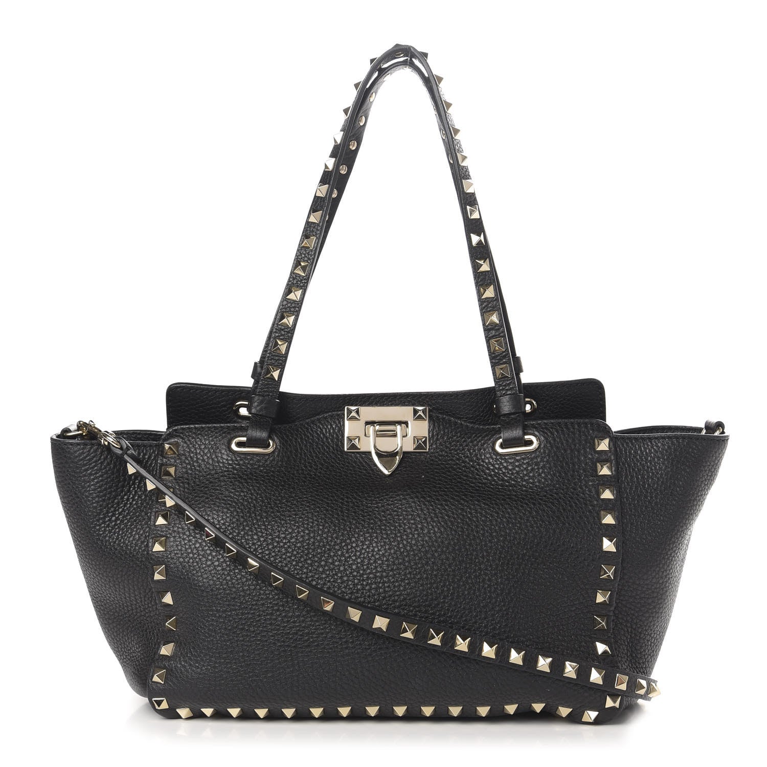 Valentino Garavani Grained Calfskin Small Rockstud Tote Black 1 of 10