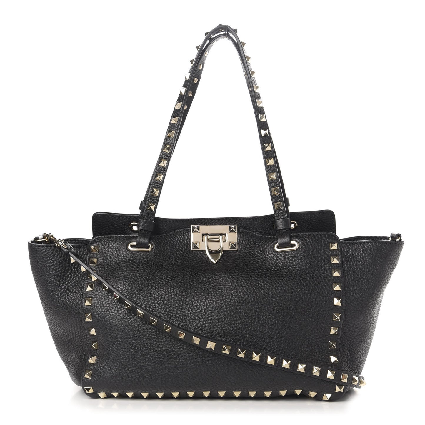 Grained Calfskin Small Rockstud Tote Black