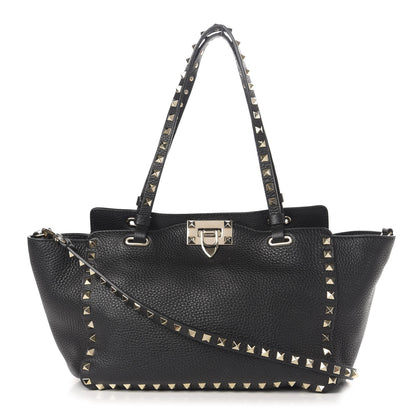 Valentino Garavani Grained Calfskin Small Rockstud Tote Black 1 of 10
