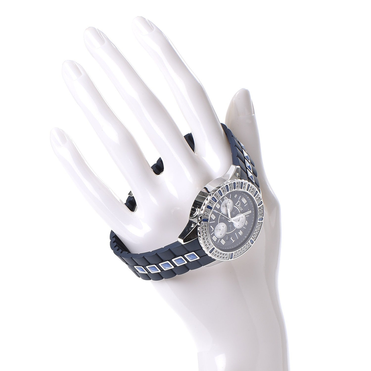 Christian Dior Stainless Steel Rubber Diamond Blue Sapphire 38mm Christal Chronograph Quartz Watch Blue 2 of 11