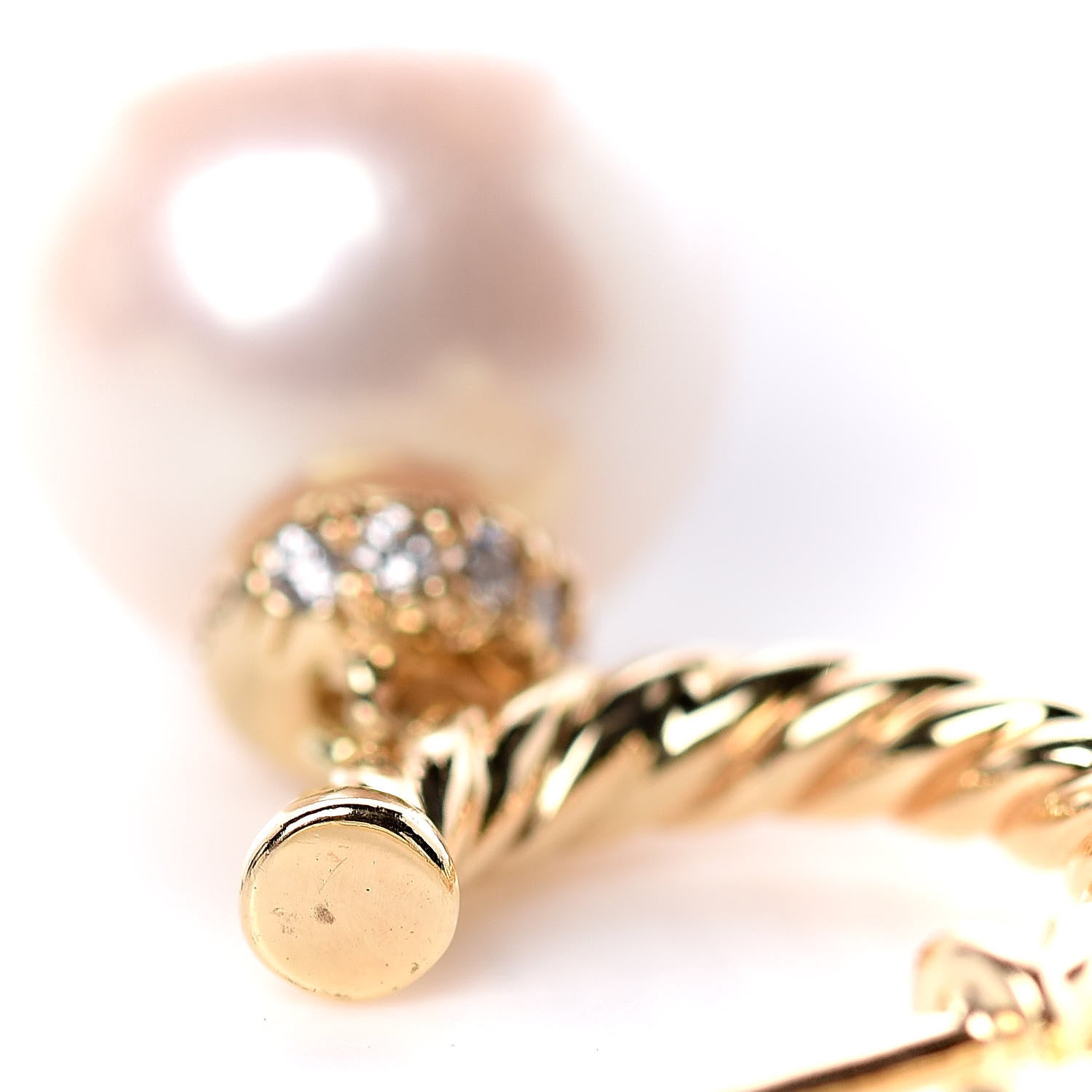 David Yurman 18K Yellow Gold Pearl Diamond Solari Hoop Earrings 4 of 5