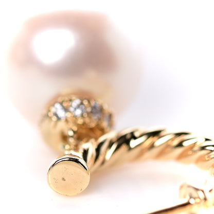 David Yurman 18K Yellow Gold Pearl Diamond Solari Hoop Earrings 4 of 5