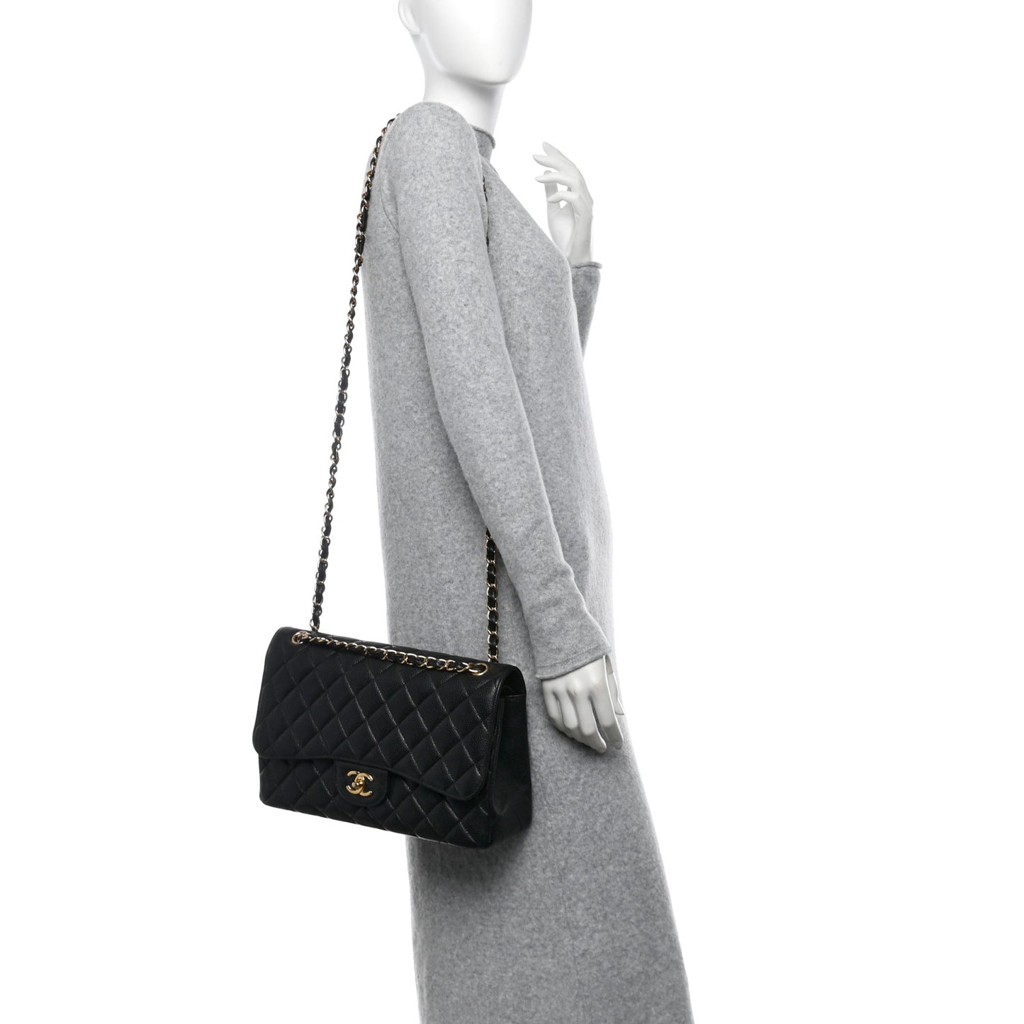 Caviar Quilted Jumbo Double Flap Black