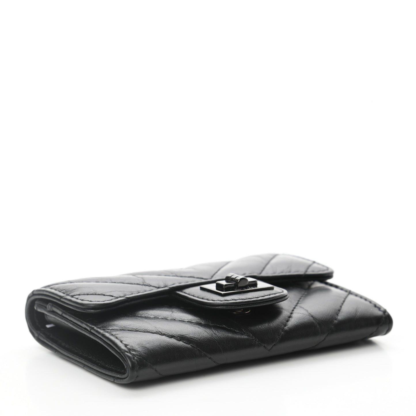 Aged Calfskin Chevron Quilted Reissue Flap Card Holder So Black