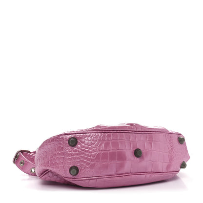 Balenciaga Metallic Extra Supple Calfskin Crystal Crocodile Embossed Small Le Cagole Shoulder Bag Pink 5 of 11