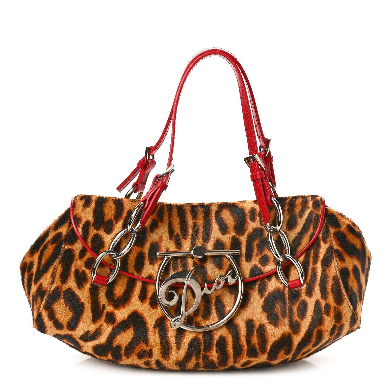 Christian Dior Pony Hair Leopard Print Diva Logo Shoulder Bag Red 1 of 8