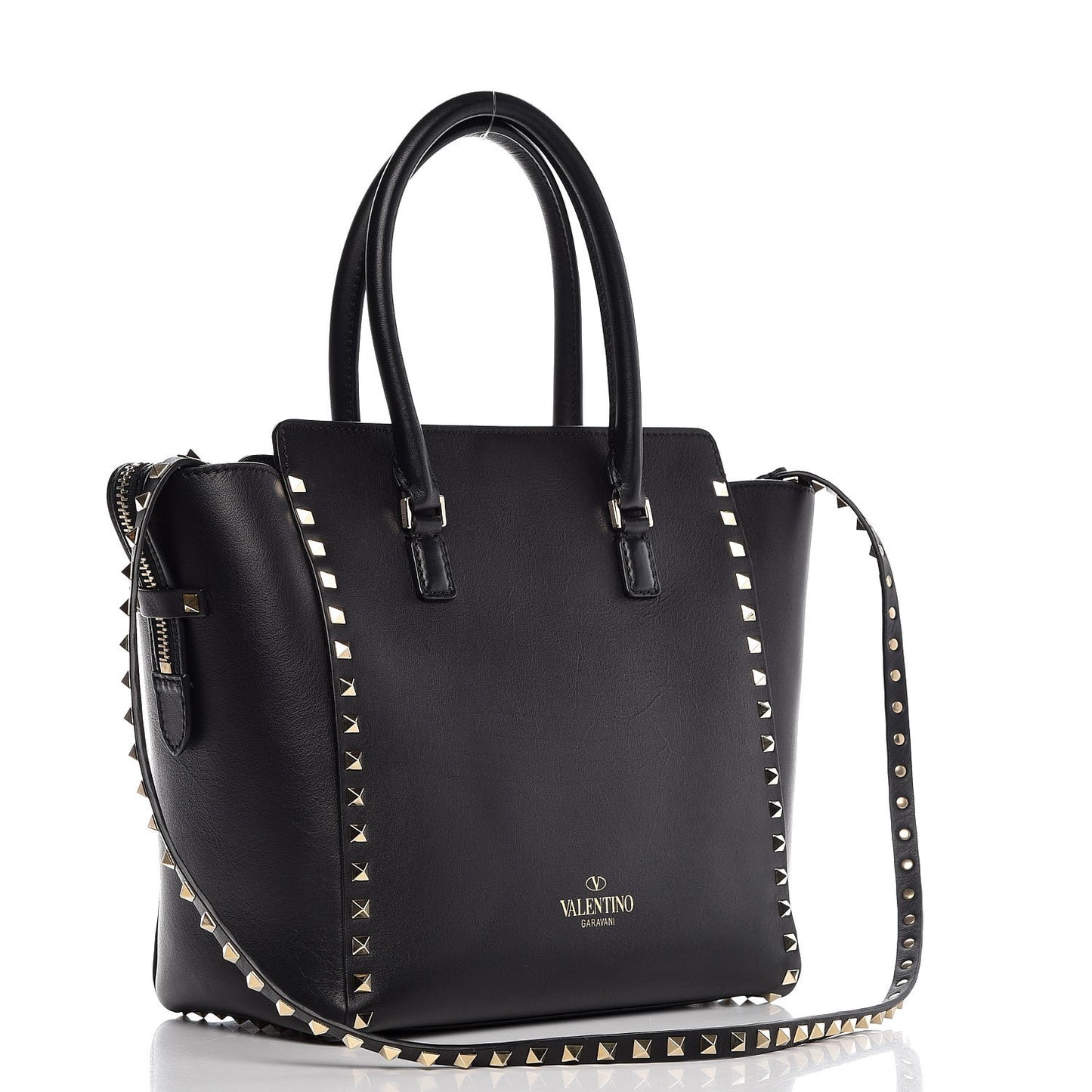 Vitello Rockstud Double Handle Tote Black