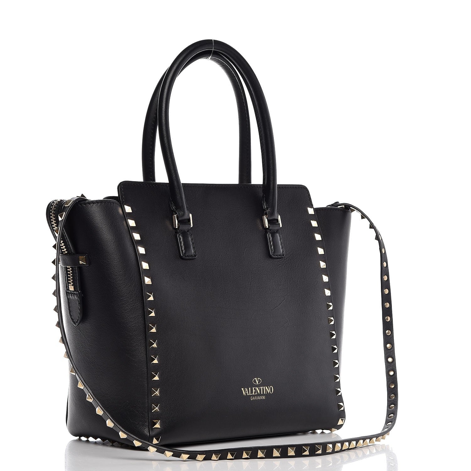 Valentino Garavani Vitello Rockstud Double Handle Tote Black 3 of 7