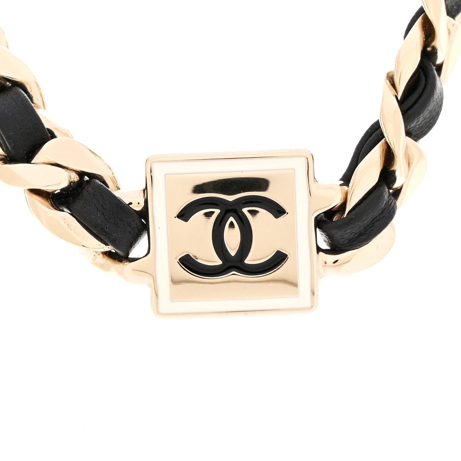Chanel Metal Lambskin CC Square Choker Gold Black White 4 of 7