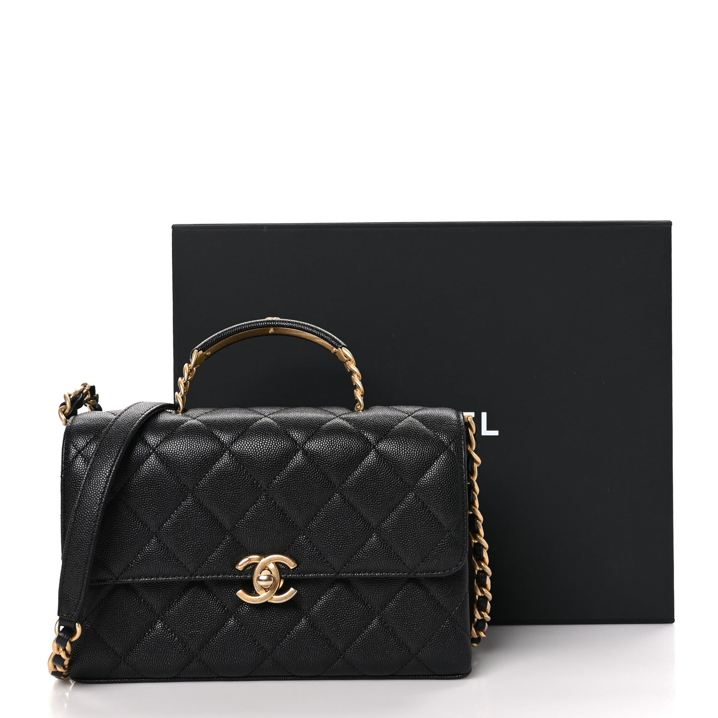 Caviar Quilted Medium Carry Me Top Handle Flap Black