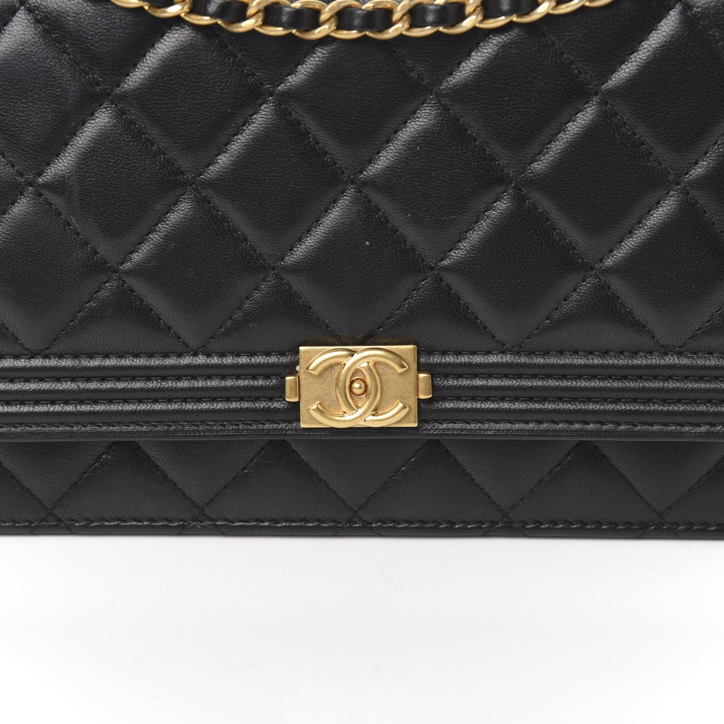 Lambskin Quilted Boy Wallet On Chain WOC Black