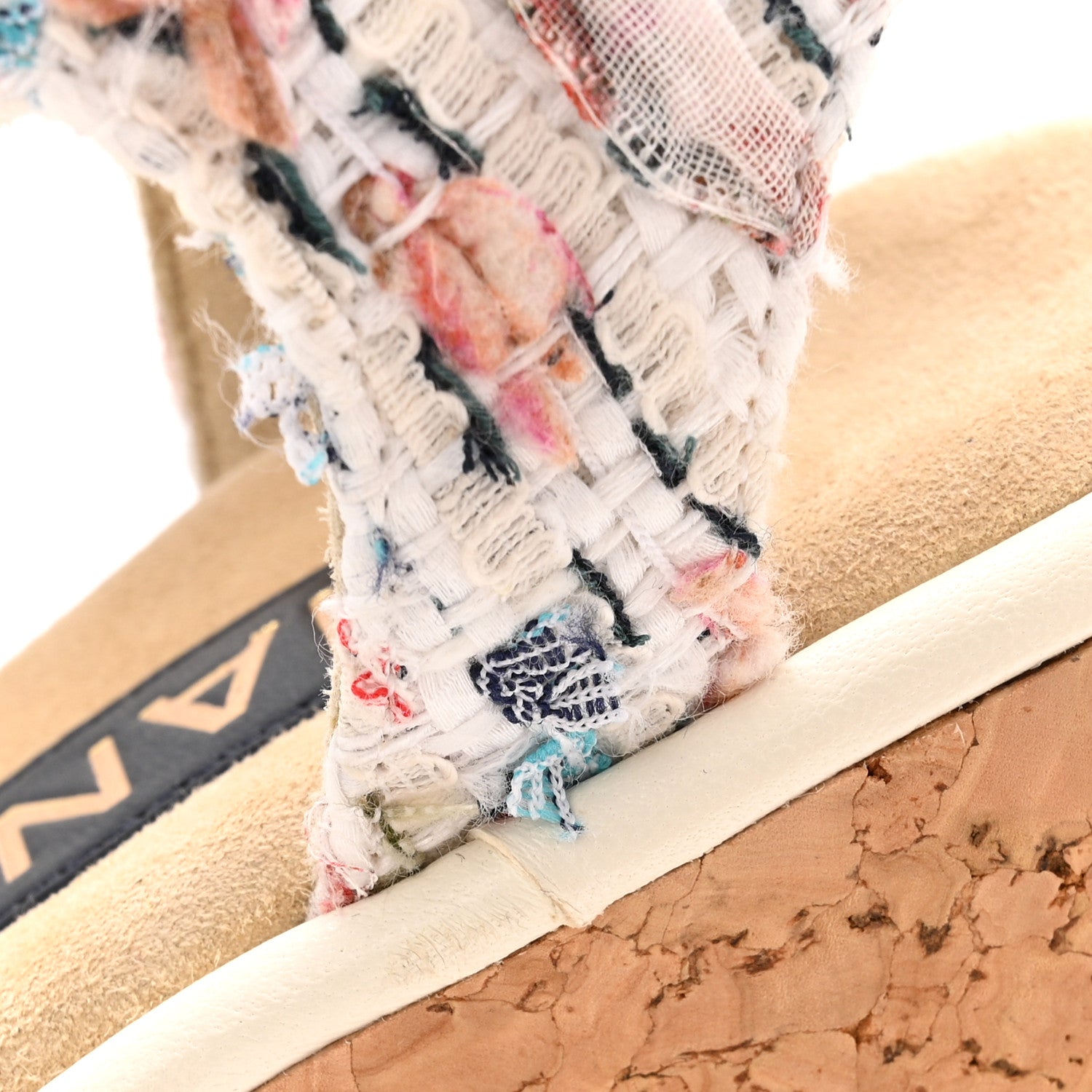 Chanel Tweed Cork CC Wedge Sandals 37 Ecru Pink Blue Green 1855052