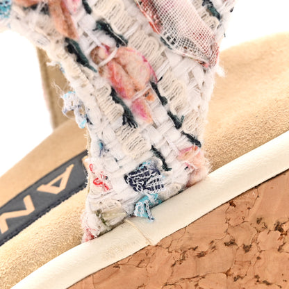 Chanel Tweed Cork CC Wedge Sandals 37 Ecru Pink Blue Green 13 of 14