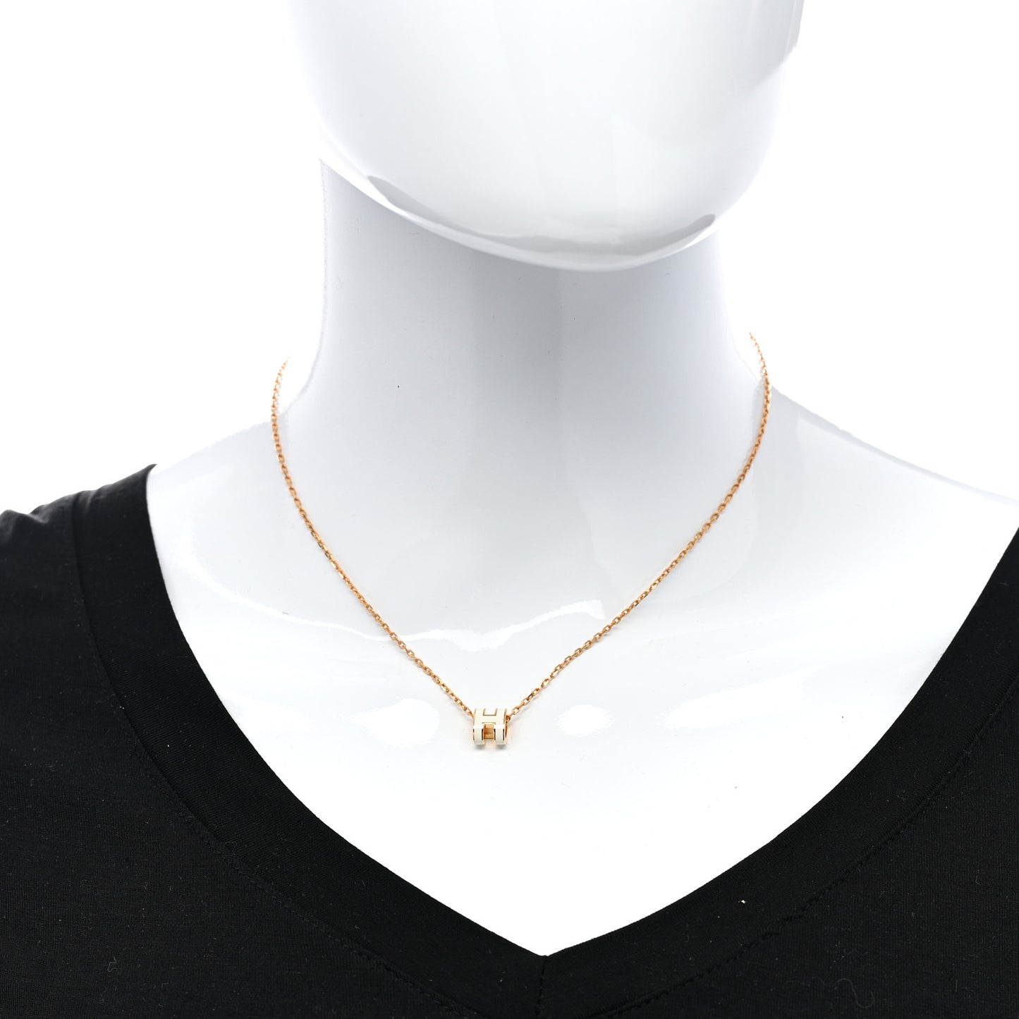 Lacquered Gold Mini Pop H Pendant Necklace White