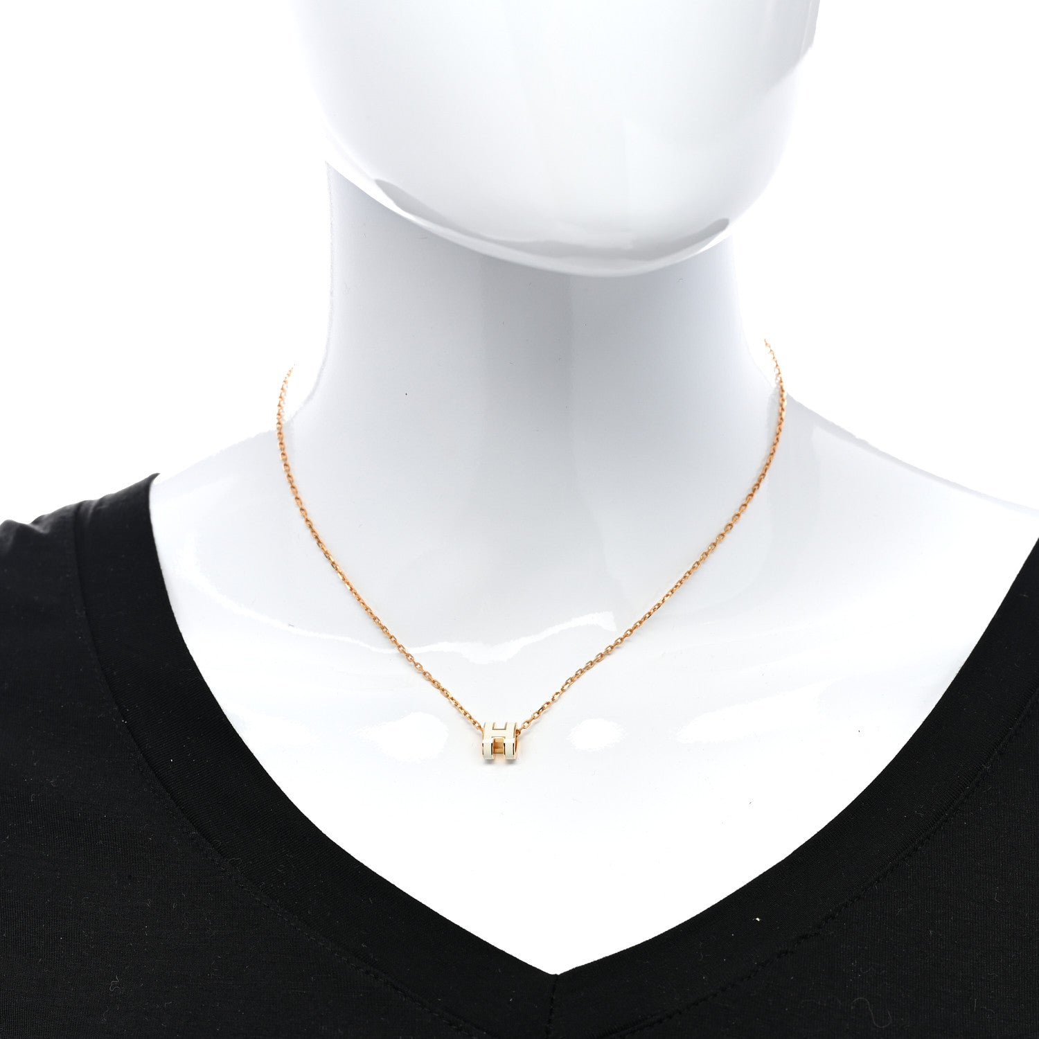 Hermes Lacquered Gold Mini Pop H Pendant Necklace White 2 of 7