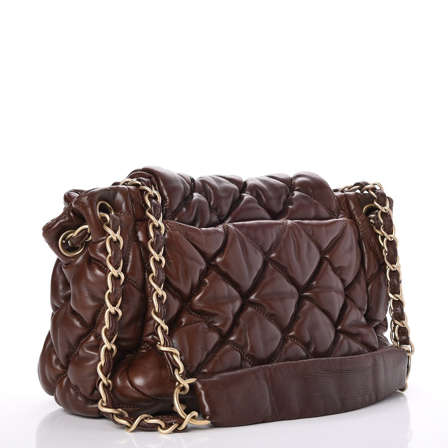 Lambskin Bubble Quilt Accordion Flap Dark Brown