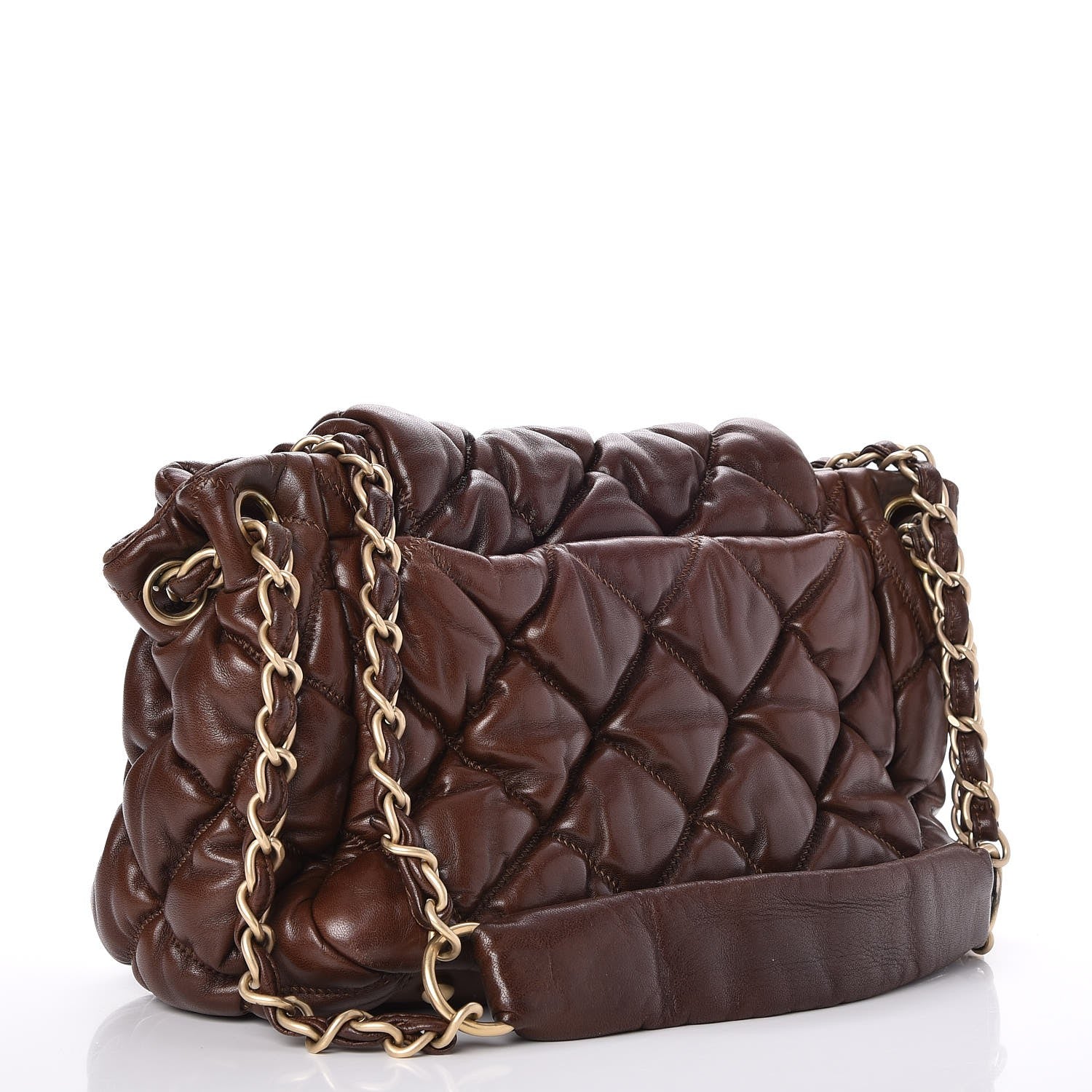 Chanel Lambskin Bubble Quilt Accordion Flap Dark Brown 3 of 7