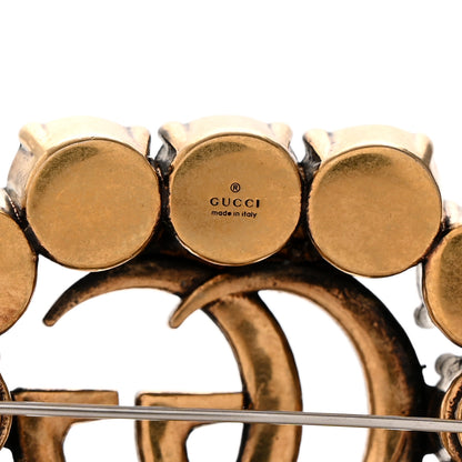 Gucci Metal Crystal Double G Brooch Aged Gold 4 of 4