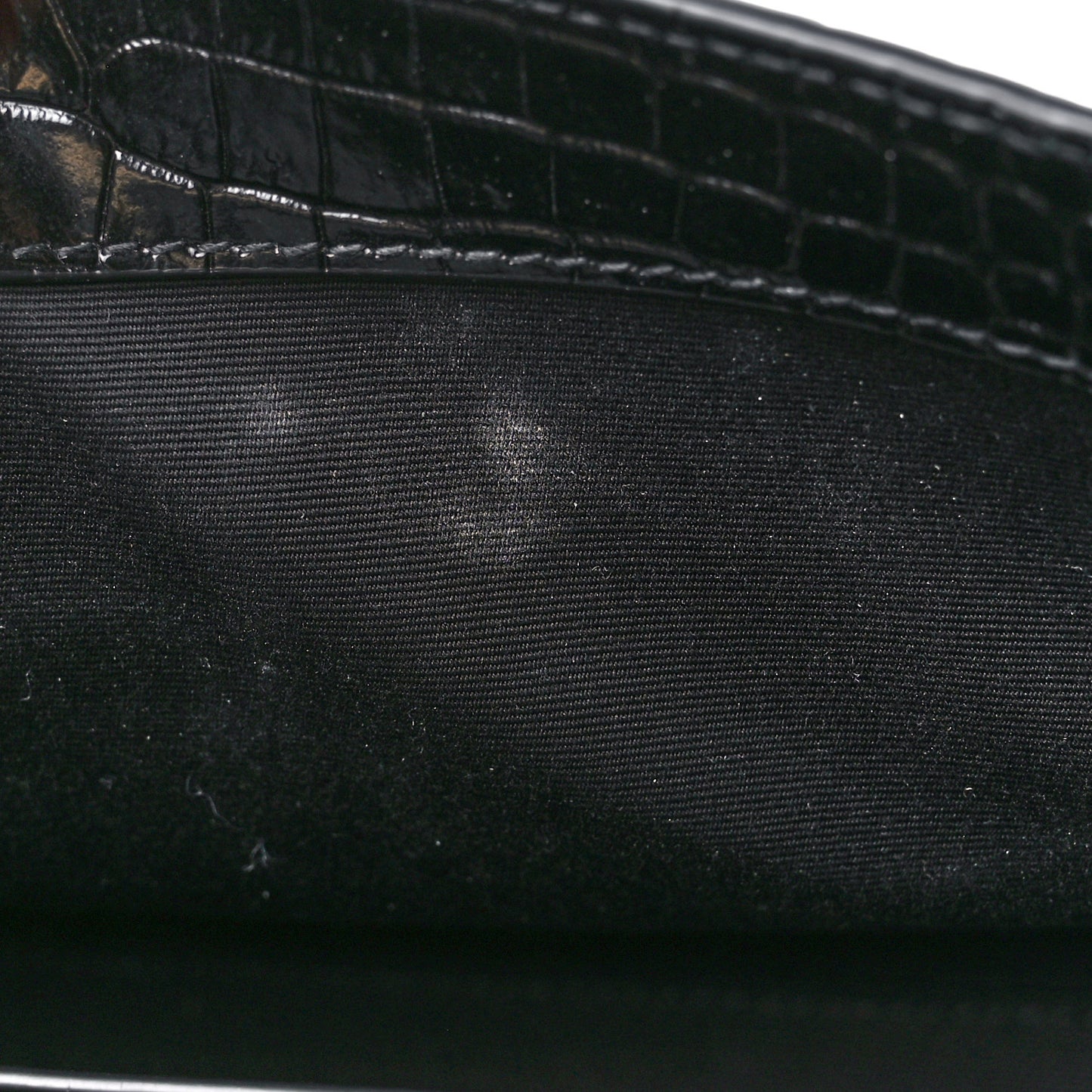 Shiny Calfskin Crocodile Embossed Small Manhattan Baguette Black