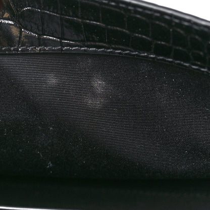 Saint Laurent Shiny Calfskin Crocodile Embossed Small Manhattan Baguette Black 12 of 12