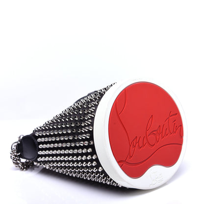 Christian Louboutin Silk Satin Calfskin Marie Jane Loubirun Studded Bucket Black Silver 3 of 13