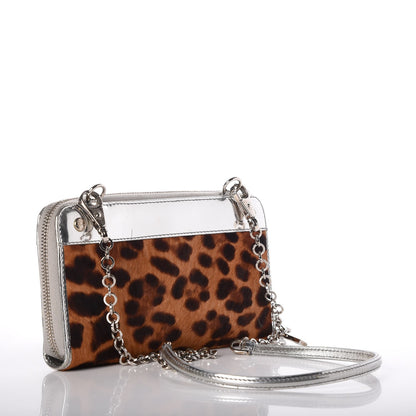 Dolce & Gabbana Metallic Patent Calf Hair Zip Around Wallet on Chain Silver Leopard 3 of 8